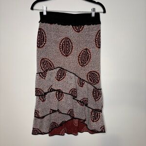 Bimba Y Lola Ruffle Hem Aztec Print Knit Pull On Skirt Size Small